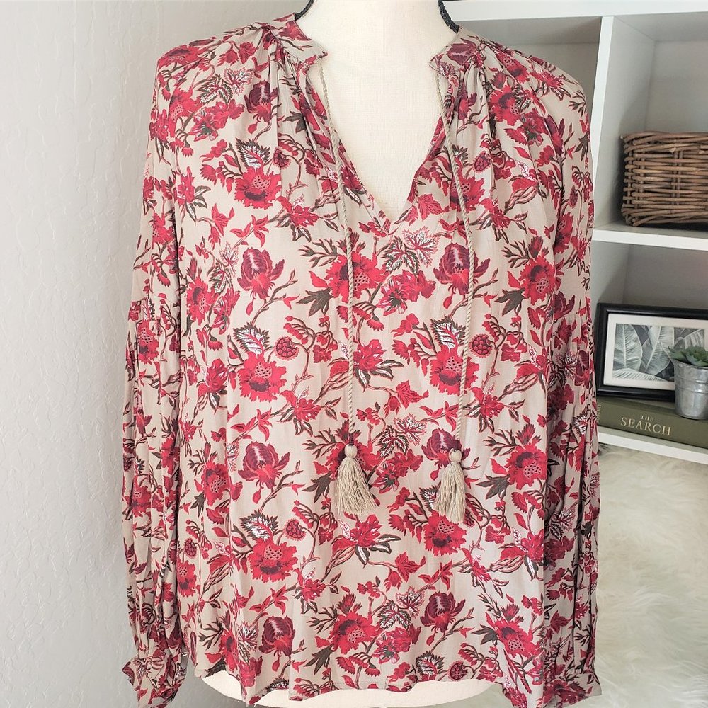 Lucky Brand l Boho Red Floral Peasant Blouse